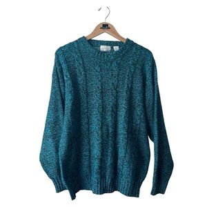 RETRO Knit Sweater | 80s 90s Teal | Large | Thick Weave Design